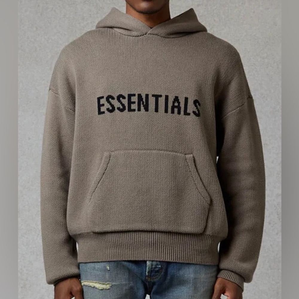 Essentials Knit Hoodie size M Taupe Color NWOT
